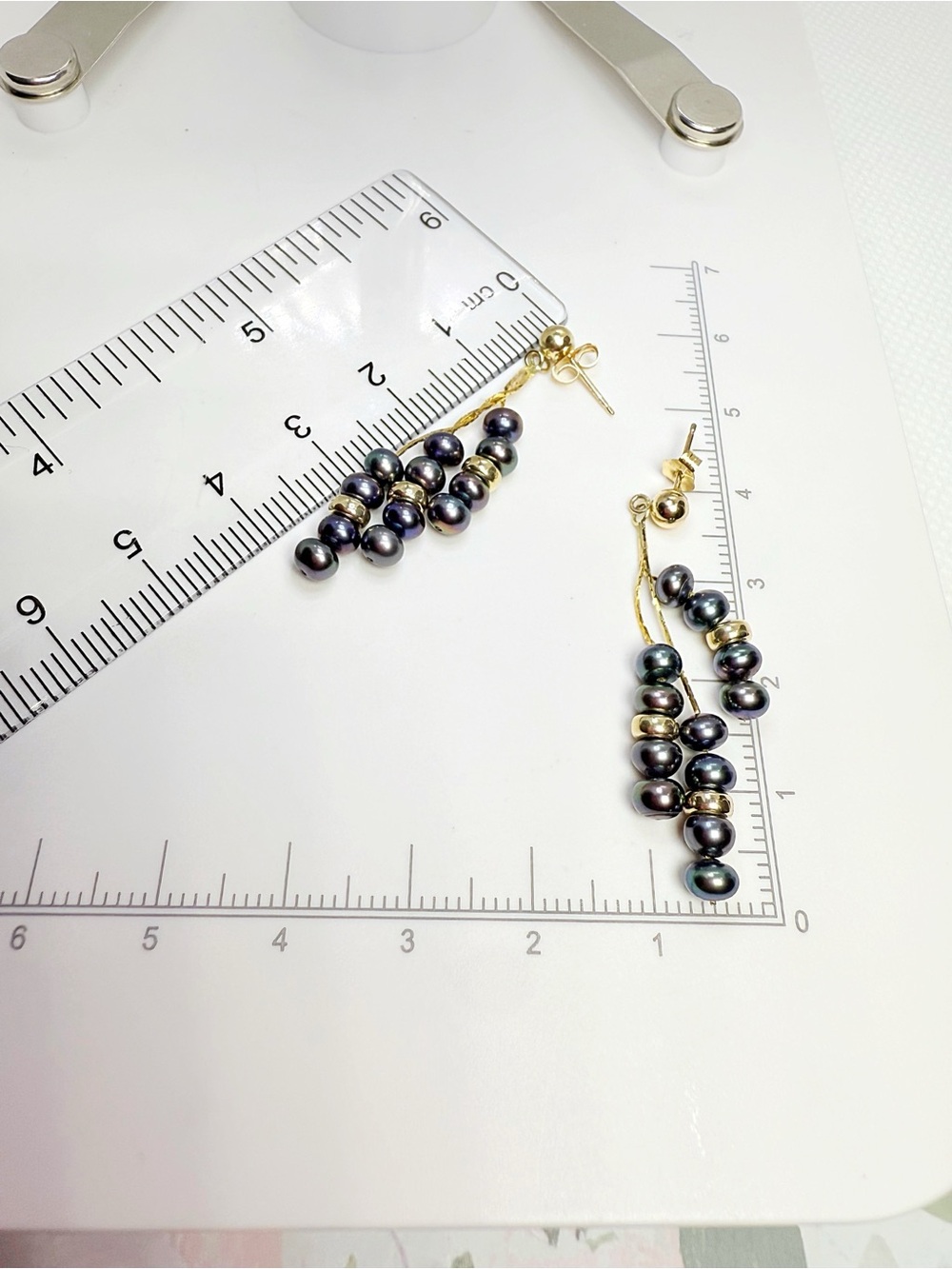 Gold & Black Pearl Cluster Drop Earrings - Elegant Women's Jewelry - Picture 3 of 16